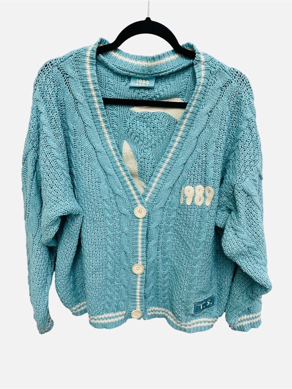 Official Taylor Swift Taylor’s Version blue white cable knit cardigan sweater
